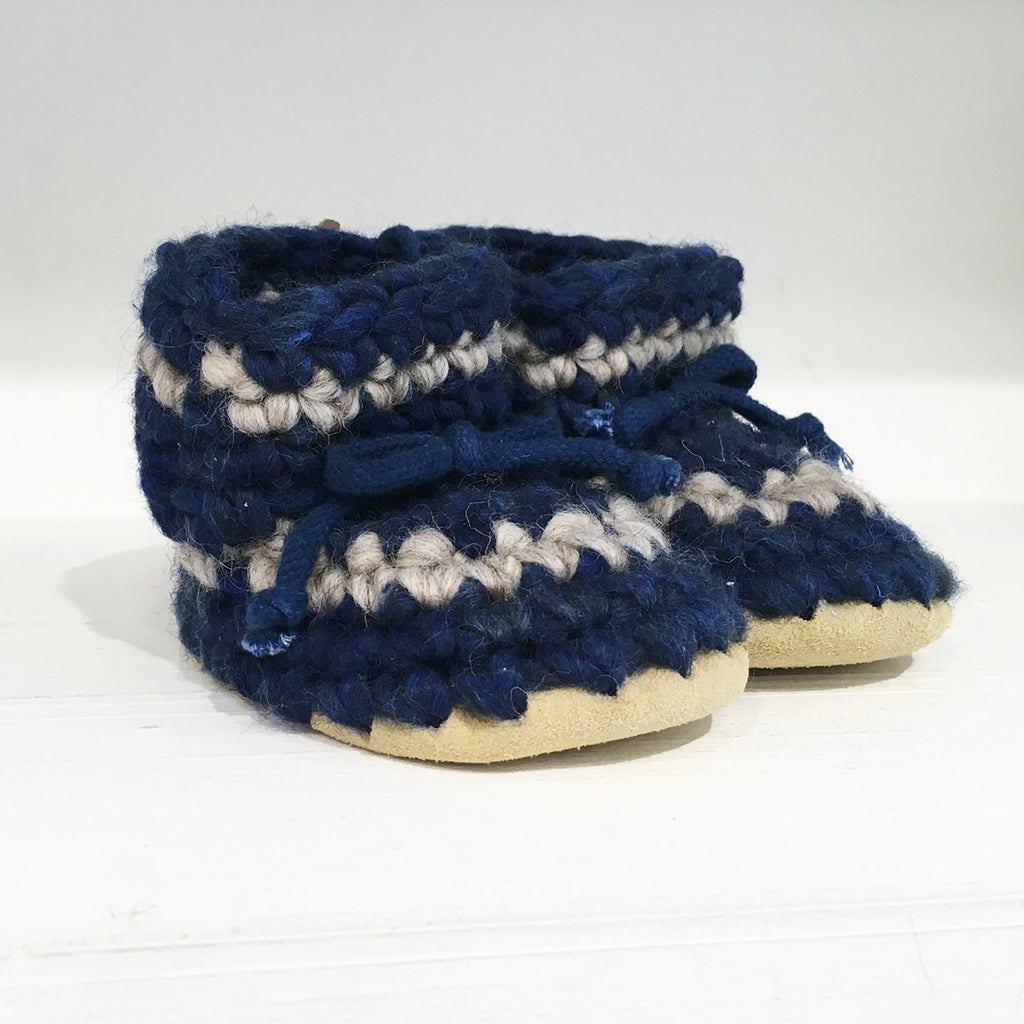 Baby Slipper Padraig Cottage - Color Striped Denim - 100% wool. (9657021904)