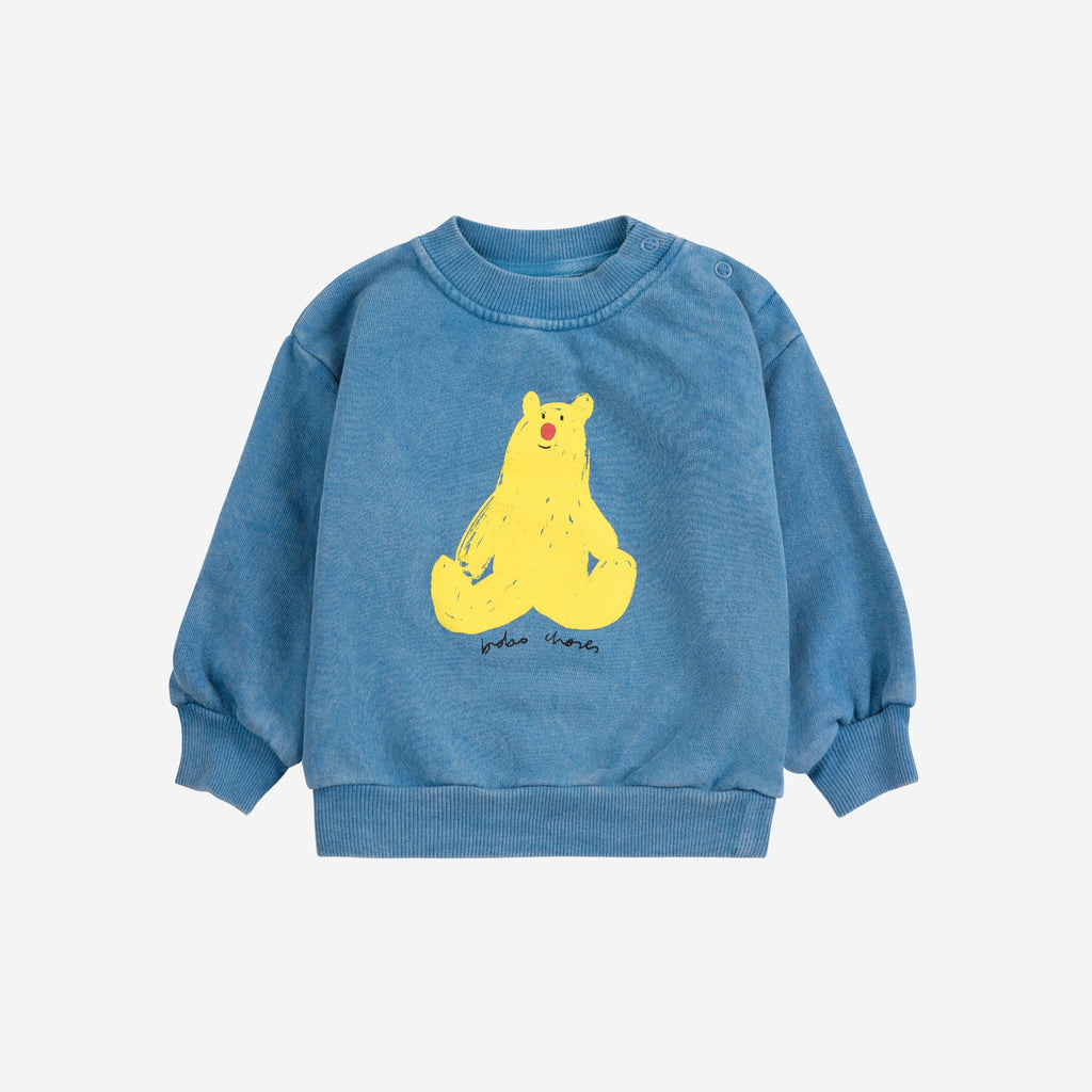 crewneck bleu avec ourson jaune sur le devant