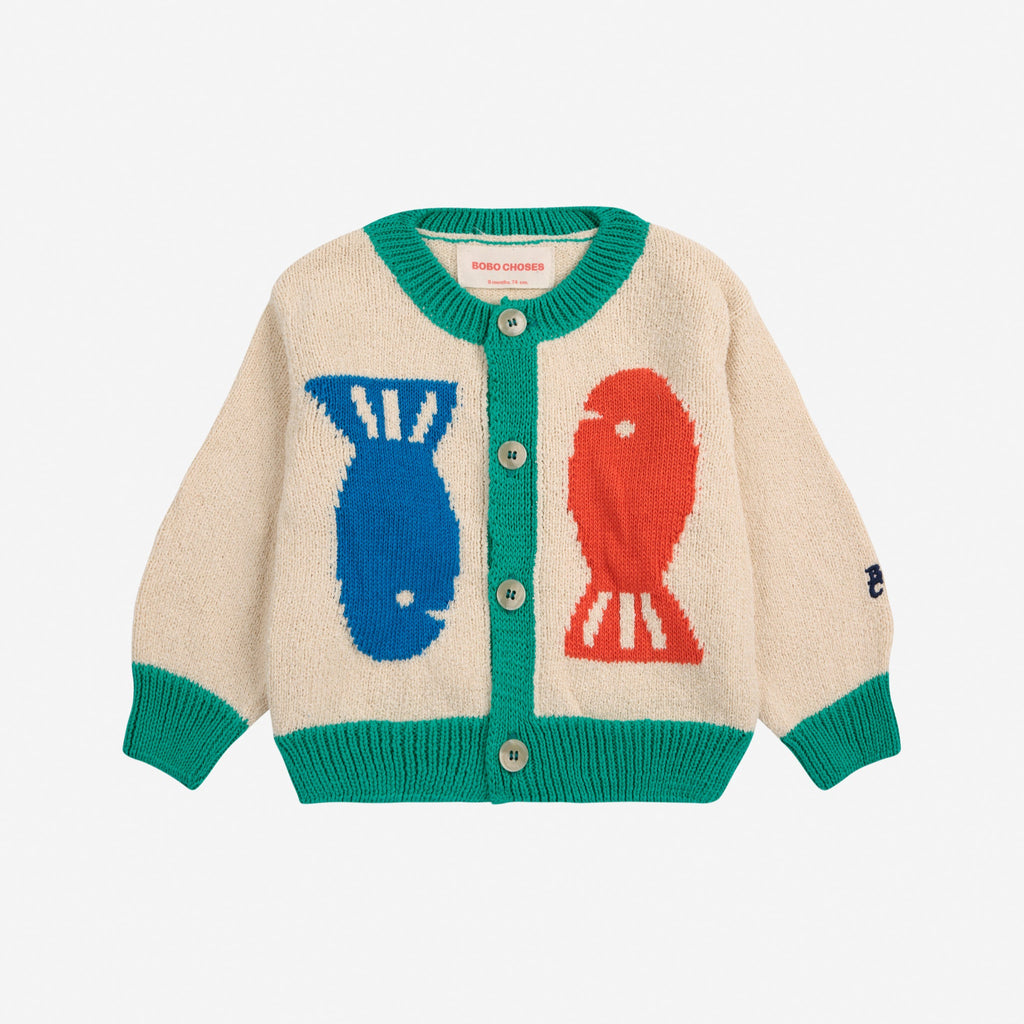 cardigan pour enfant en tricot avec poisson