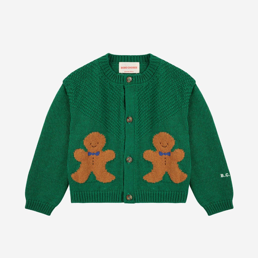 cardigan vert avec pain d'épice