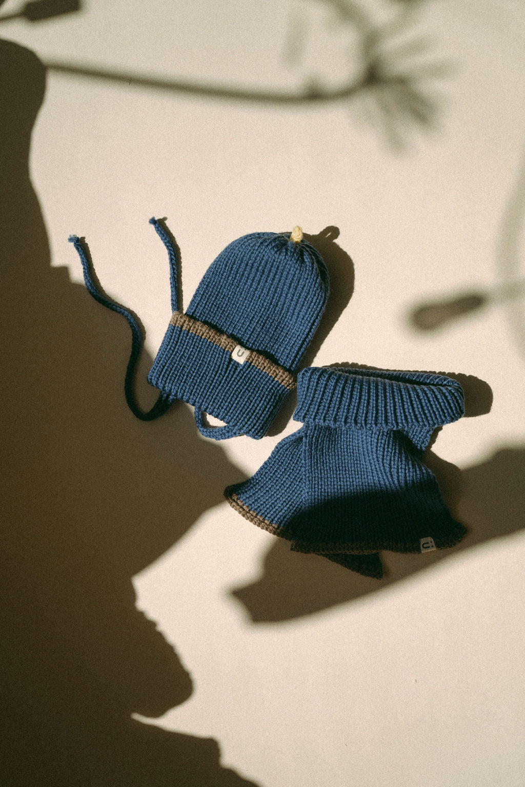 Tuque fine ligne mérinos | Hiver - Marine ~ café