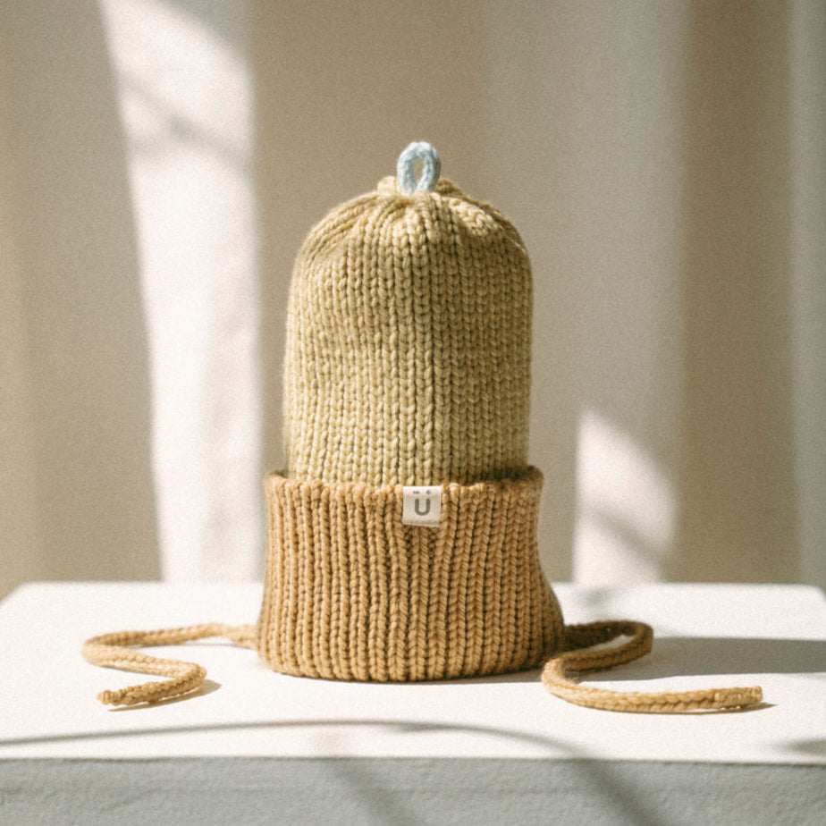 Tuque 2 couleurs mérinos | Hiver - Caramel / Beurre