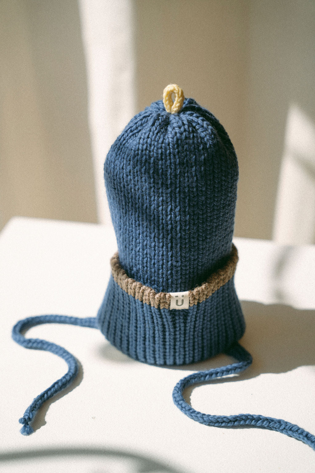 Tuque fine ligne mérinos | Hiver - Marine ~ café