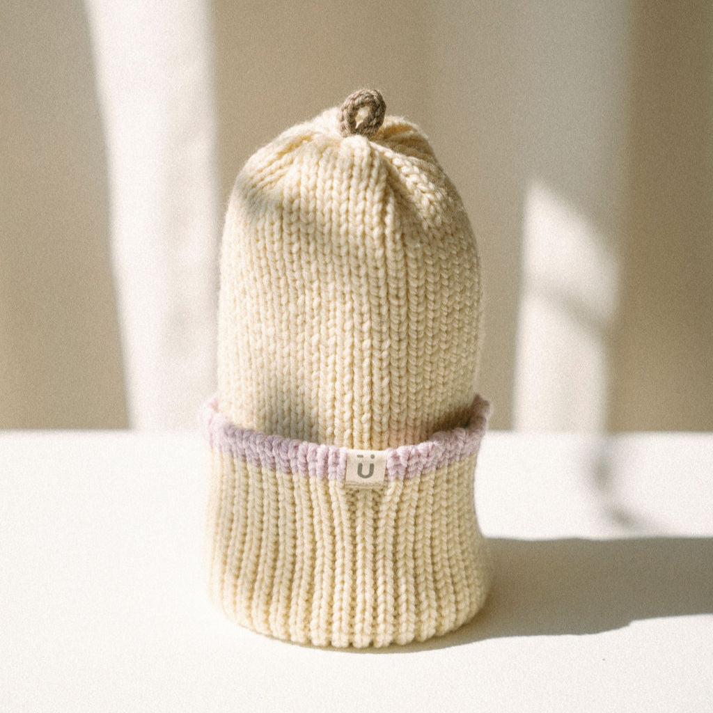 Tuque fine ligne mérinos | Hiver - Vanille ~ Sakura