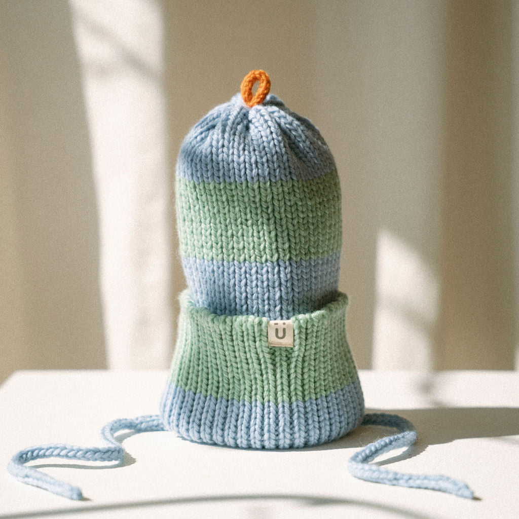 Tuque marbrée mérinos | Hiver - Bleu / Menthe