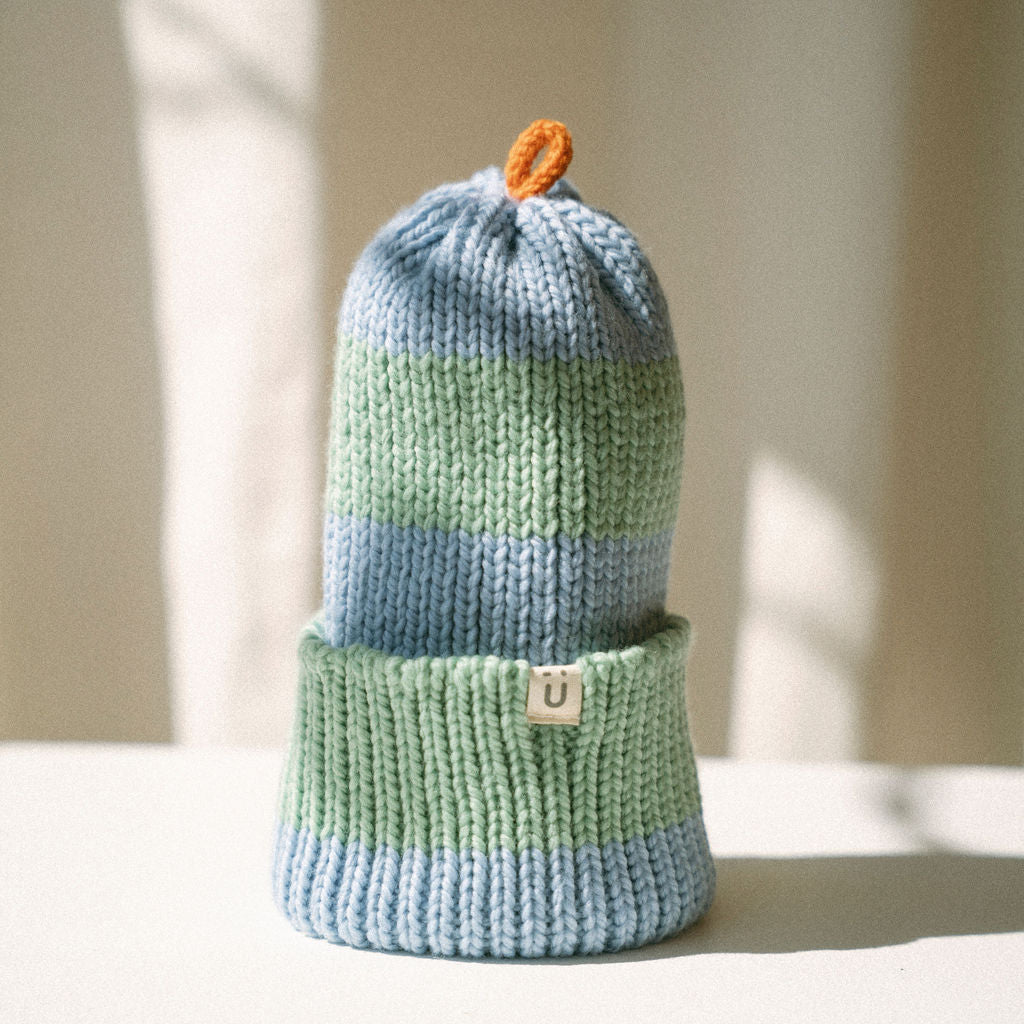 Tuque marbrée mérinos | Hiver - Bleu / Menthe
